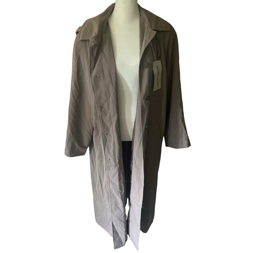 NWT KRISTIN BLAKE Sz 6P Trenchcoat Removable Hood Long Taupe Button Up